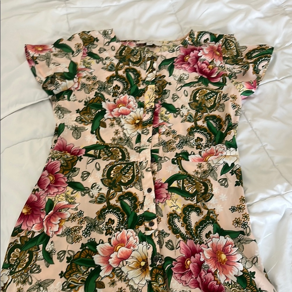 LOFT Floral Midi Dress - Pink and Green